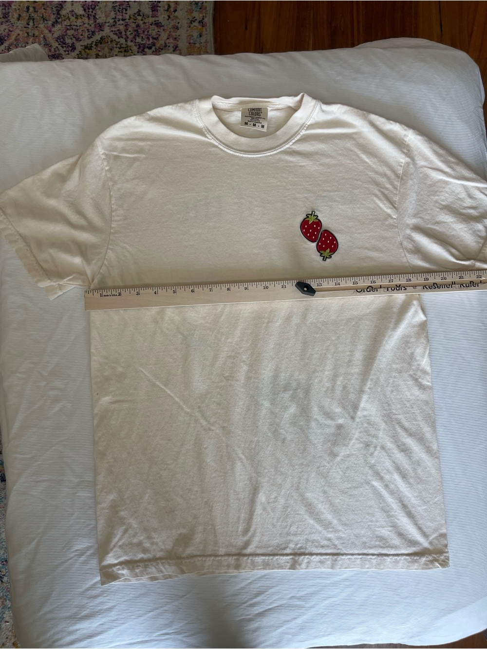 Comfort Colors White Short Sleeve T-Shirt with Red Strawberry Patch - Picture 3 of 5